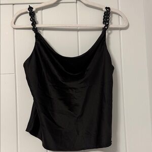 Black Cowl Neck Top with Chain Straps